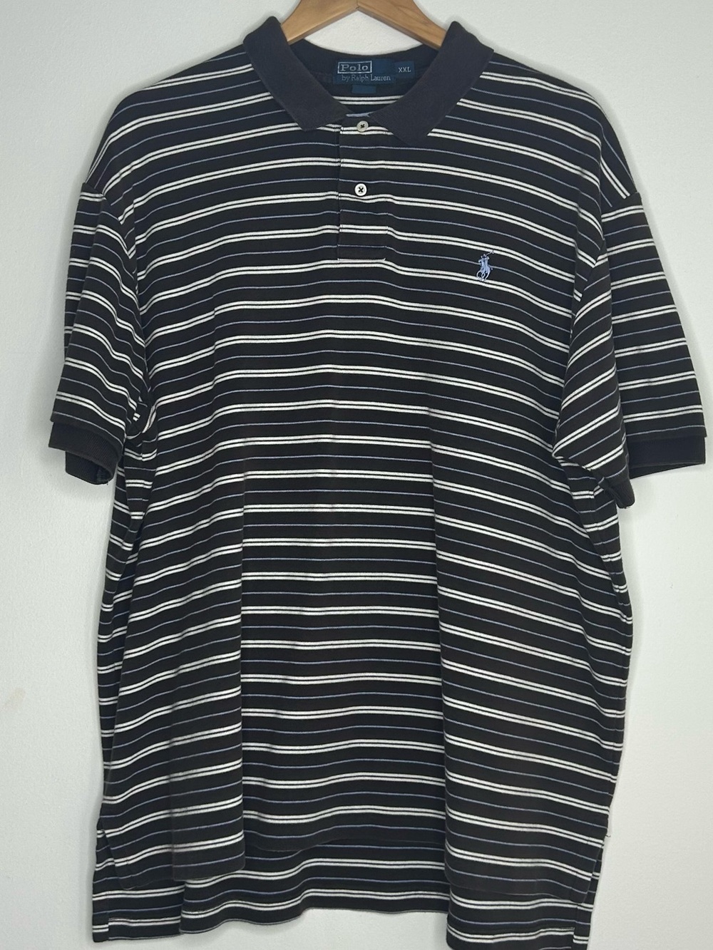 Ralph Lauren Brown Polo with White & Light Blue Stripes
